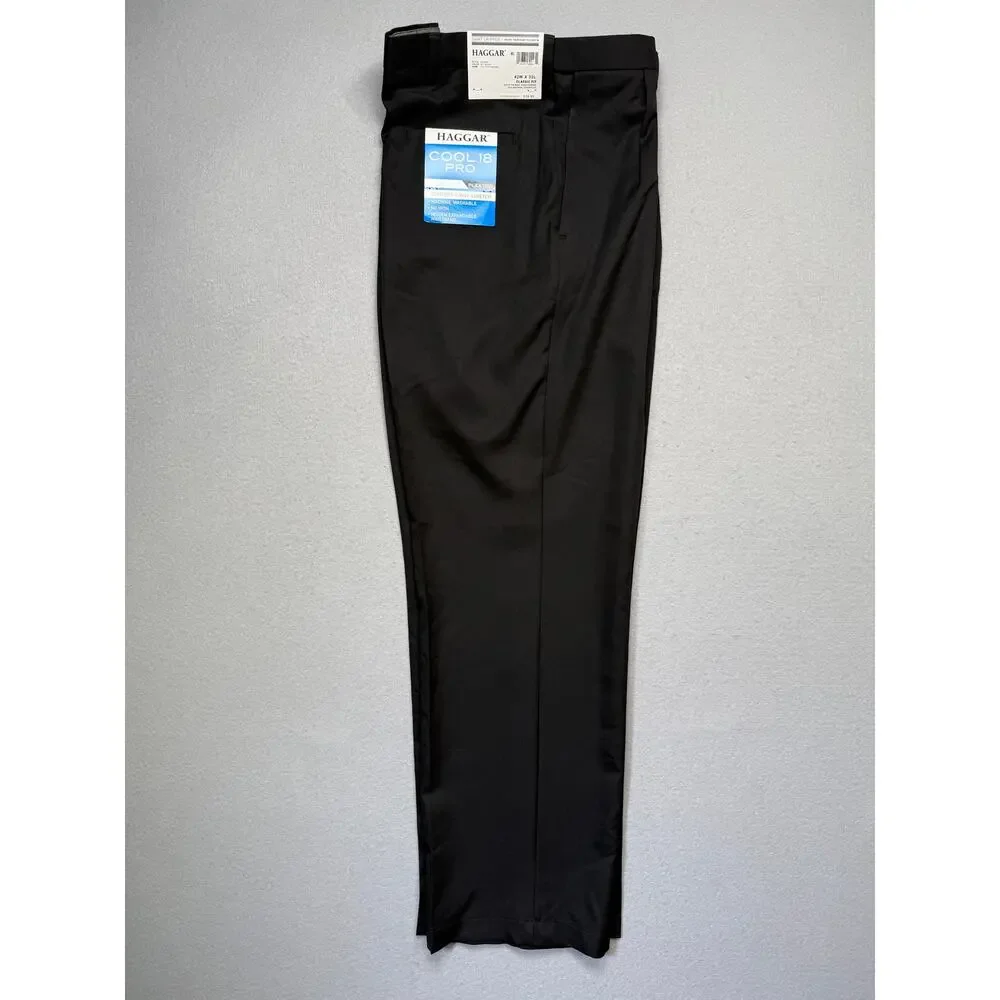 Haggar Men's Cool 18 PRO Expandable Waist Dress Pants black 42x32 $70